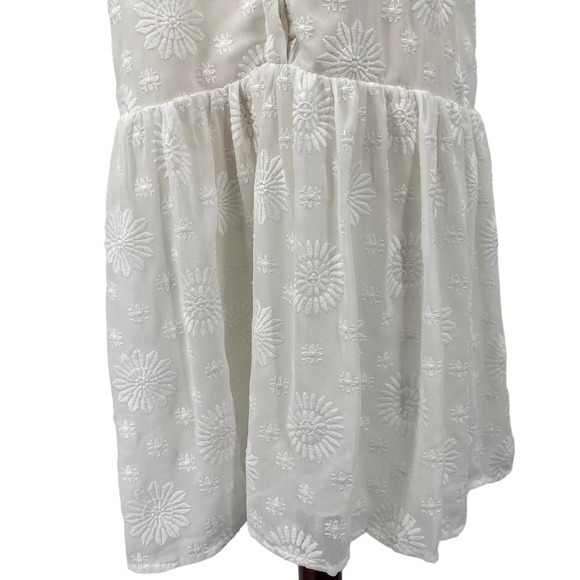 Maeve Anthropologie White Floral Lace Sleeveless Drop Wasit Flared Mini Dress M - Picture 7 of 10